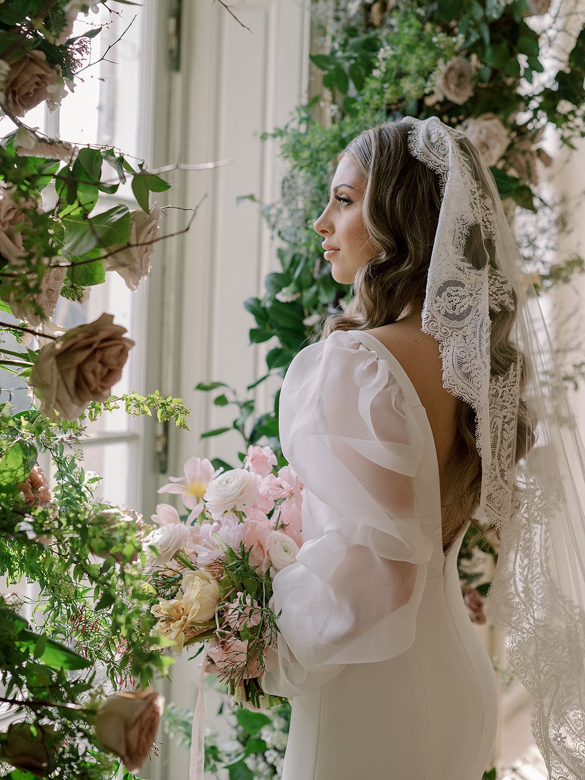 Briella cathedral mantilla veil by Dhibi Couture