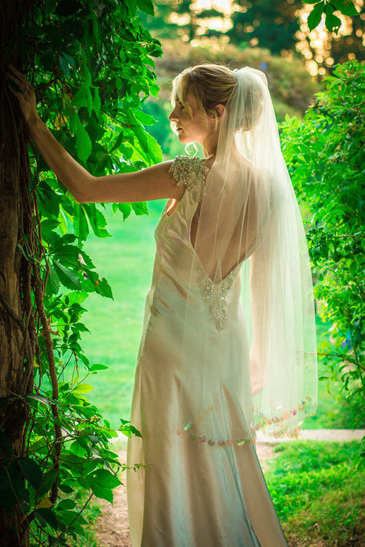 Krissy Dhibi Designs Couture Veil - Ivory Iridescent Discs
