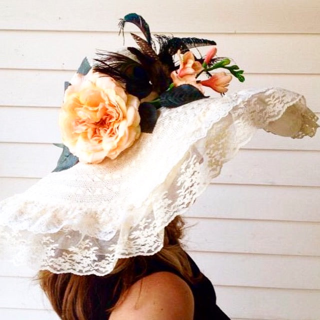 Ivory floral derby hat