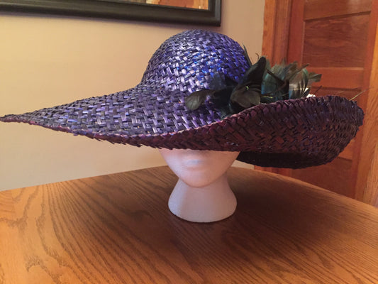Navy straw derby hat
