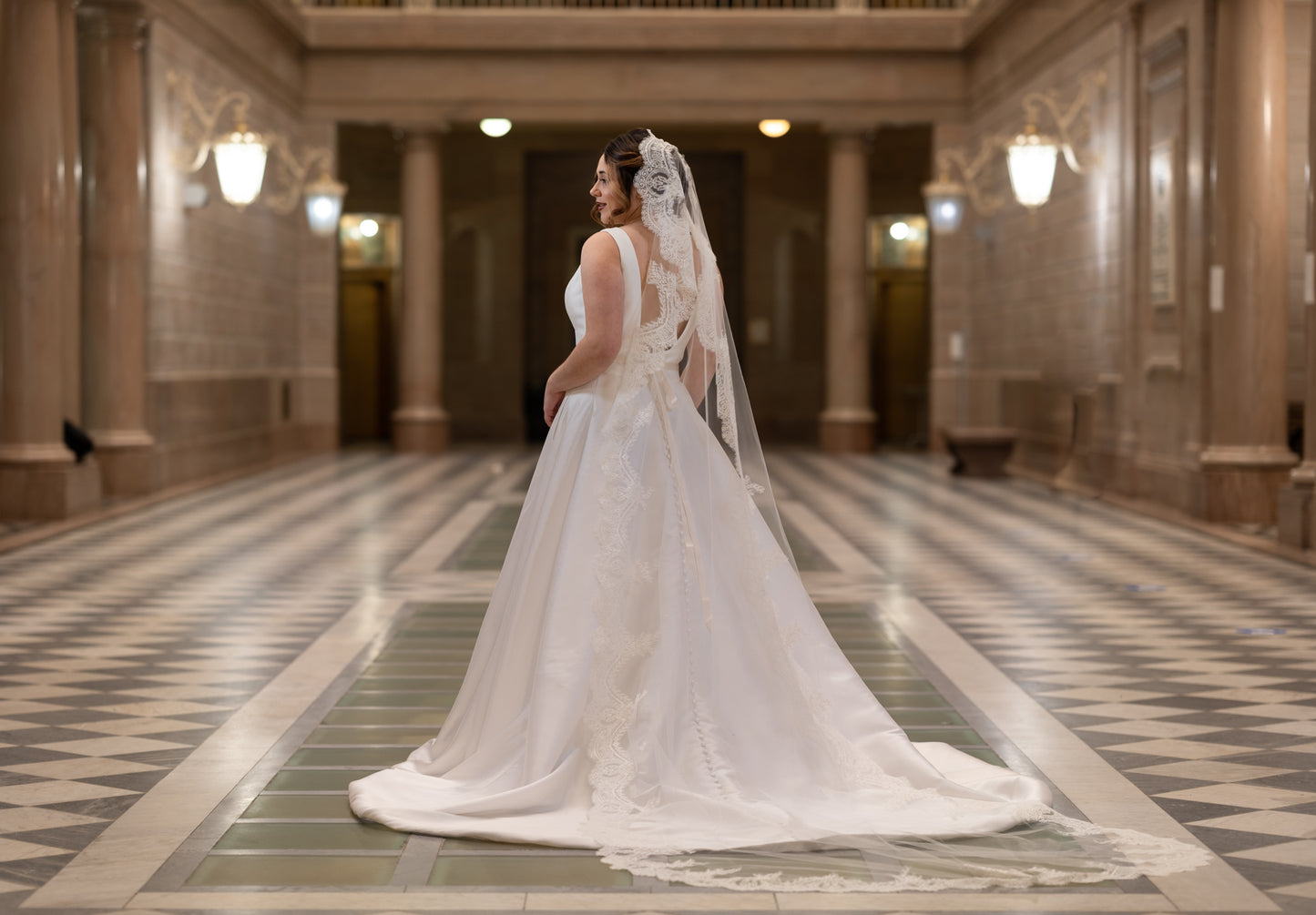 Briella cathedral mantilla veil by Dhibi Couture